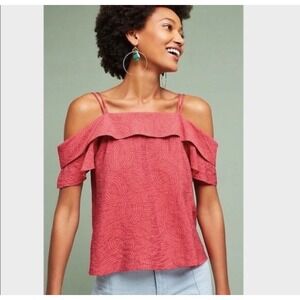 Maeve Anthropologie Ruffle Cold Shoulder Top Blouse Bohemian Medium‎